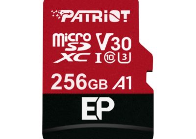 Patriot Memory 256GB EP Series MicroSDXC U3, A1, V30. 4K Memory Card with Adapter, Reads 100MB/s, Writes 80MB/s