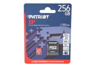 Patriot Memory 256GB EP Series MicroSDXC U3, A1, V30. 4K Memory Card with Adapter, Reads 100MB/s, Writes 80MB/s