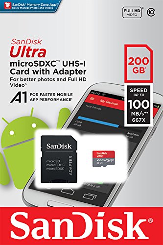 SanDisk Ultra 200GB microSDXC UHS-I card with Adapter - 100MB/s U1 A1 - SDSQUAR-200G-GN6MA