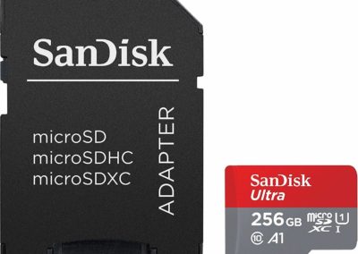 SanDisk 256GB Ultra MicroSDXC UHS-I Memory Card with Adapter - 100MB/S, C10, U1, Full HD, A1, Micro SD Card - SDSQUAR-256G-GN6MA