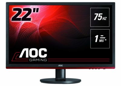 AOC Gaming G2260VWQ6 21.5" Gaming Monitor, Full HD 1920x1080, 1ms Response Time, AMD FreeSync, 75Hz, Anti-Blue Light, FlickerFree, DisplayPort/HDMI/VGA, VESA Compatible