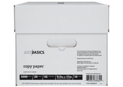 Just Basics Copy Paper 20lb Letter Size, 92 Brightness 10 Ream Case