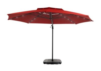 Simply Shade AG45RLD-LS-3 Red Offset Pre-lit 11-ft Auto-tilt Octagon Patio Umbrella with Black Aluminum Frame and Base