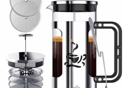 BASA French Press Coffee Maker, 34oz Coffee and Tea Makers with 4 Level Filtration System, BPA Free/FDA Approved, 304-Grade Stainless Steel, Heat Resistant Borosilicate Glass