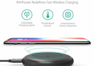 Fast Wireless Charger RAVPower 7.5W Compatible iPhone Xs MAX/XR/XS/X/8/8 Plus, with HyperAir, 10W Compatible Galaxy S9, S9+, S8, S7 & Note 8 and All Qi-Enabled Devices (QC 3.0 Adapter Included)