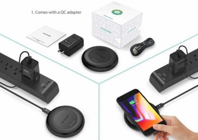 Fast Wireless Charger RAVPower 7.5W Compatible iPhone Xs MAX/XR/XS/X/8/8 Plus, with HyperAir, 10W Compatible Galaxy S9, S9+, S8, S7 & Note 8 and All Qi-Enabled Devices (QC 3.0 Adapter Included)
