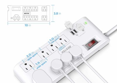 8-Outlet 600 Joules Surge Protector Power Strip with 4 USB Charging Ports and 6-Foot Heavy Duty Extension Cord