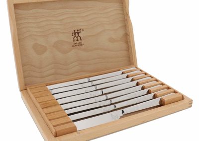8 ZWILLING J.A. Henckels 39130-850 Forged 4" Serrated Stainless Steel Steak Knife Set with Wood Box