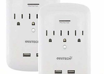Oviitech Surge Protector USB Wall Mount Outlet 3-Outlet Plug and Dual 2.4A USB Charging Ports,OviiTech Socket Plug Splitter Adapter,White,2 Pack