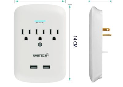 Oviitech Surge Protector USB Wall Mount Outlet 3-Outlet Plug and Dual 2.4A USB Charging Ports,OviiTech Socket Plug Splitter Adapter,White,2 Pack