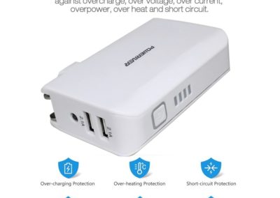 Poweriver 2 in 1 Charger Powerbank, MetaPower with 2 Port, 5000mAh 2.1A 18W, Foldable Plug, Flashlight for Travel, Gift Compatible with iPhone, iPad, Samsung (White)
