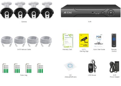 Security Camera System, A-ZONE Security 8ch 1080P NVR HD 1080P IP PoE Security Camera System with 4 Outdoor/Indoor 3.6mm Fixed Lens 2MP 1080P Cameras, QR Code Easy Setup, Free Remote View-1TB HDD