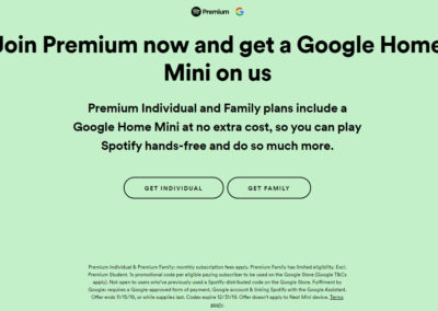 Spotify Premium Individual or Family Free Google Home Mini Deal