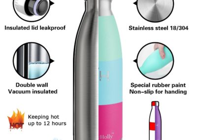 HoneyHolly Vacuum Insulated Stainless Steel Sport Water Bottle-350/500/650/750ml Drinks Bottles Leakproof Double Walled Bpa Free Reusable Metal Hot/Cold Thermal Flask for Kids,Kindergarten,School,Gym