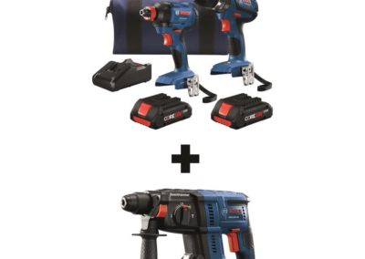 Bosch CORE18V 3-Tool 18-Volt Lithium Ion Power Tool Combo Kit with Soft and Free Cordless Rotary Hammer (Charger and 2-Batteries Included) GXL18V-239B25+GBH