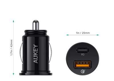 Car Charger, AUKEY CC-Y11 USB C PD Fast Car Charger with Power Delivery & Quick Charge 3.0, Compatible with iPhone 11 Pro Max, Google Pixel 4/4 XL, Samsung Galaxy S10, and More