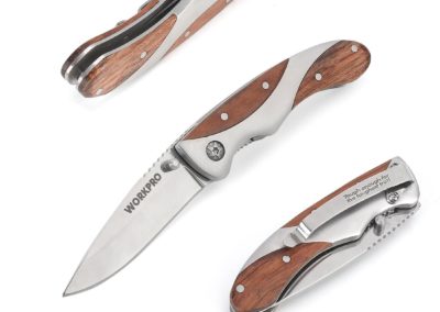 WORKPRO 2-piece Folding Pocket Knife Set with Wood Handle (3 inch Blade and 2-3/8 Inch Blade), for EDC and Outdoor Activities