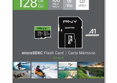 PNY Elite-X Micro SD 128GB, U3, V30, A1, Class 10, up to 100MB/s – P-SDU128U3WX-GE